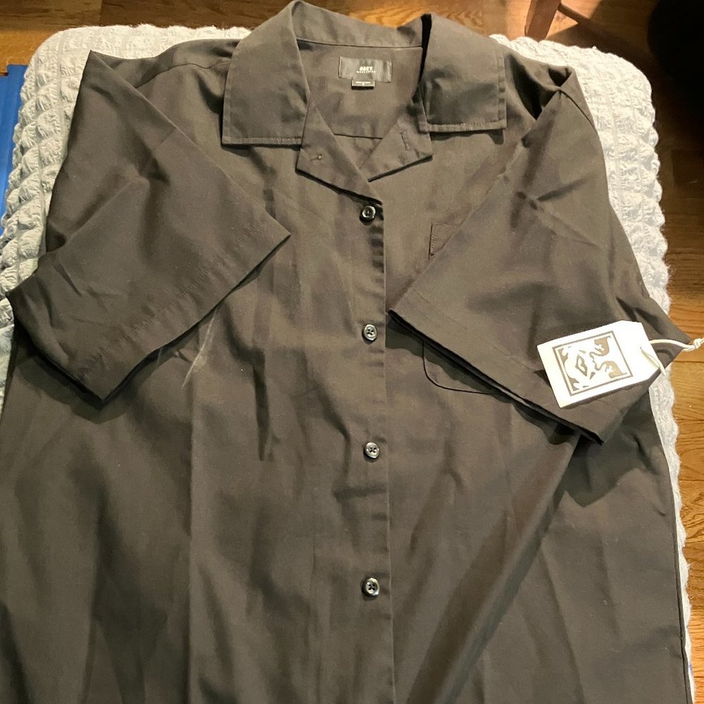 Obey Market Woven button up shirt black shorts sleeve ss small